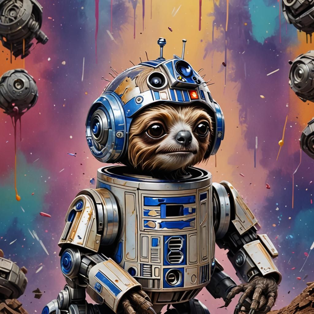 Cute Sloth Robot in Vibrant, Hyperrealistic Art