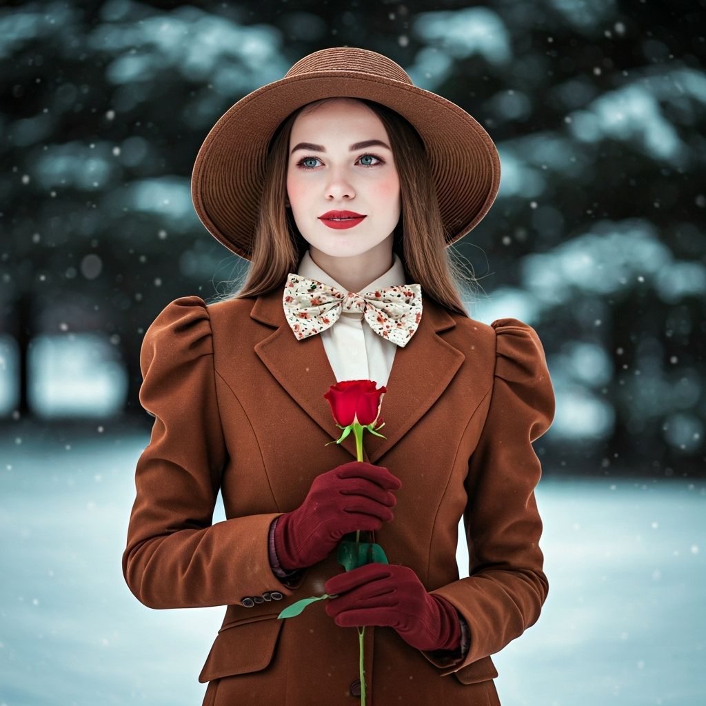 Woman with Rose in Winter, Photographic Portrait