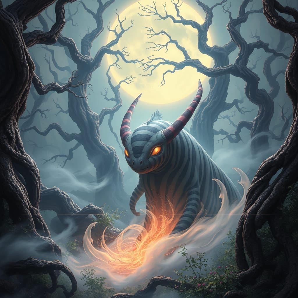 Ethereal Striped Mystical Creature Emerge Moonlit Forest