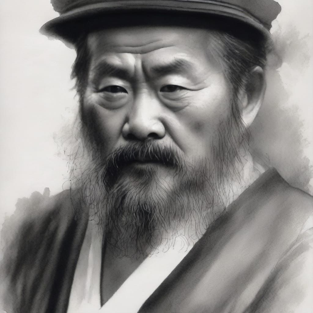 Portrait of a Wise Chinese Gentleman in Traditional Ink Pain...