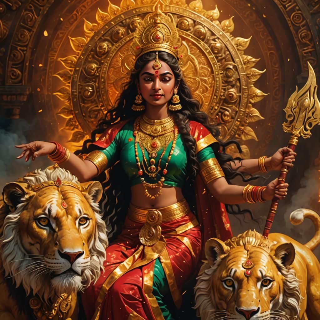 Dignified Goddess: Maa Durga in Vibrant Traditional Attire