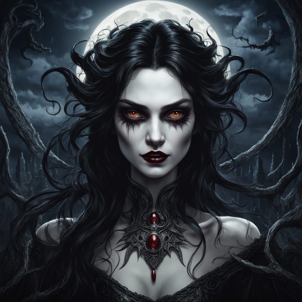 Ethereal Vampire Portrait in Dark Fantasy Style
