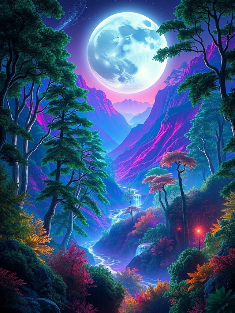 Luminous Forest Realm in Iridescent Crystal