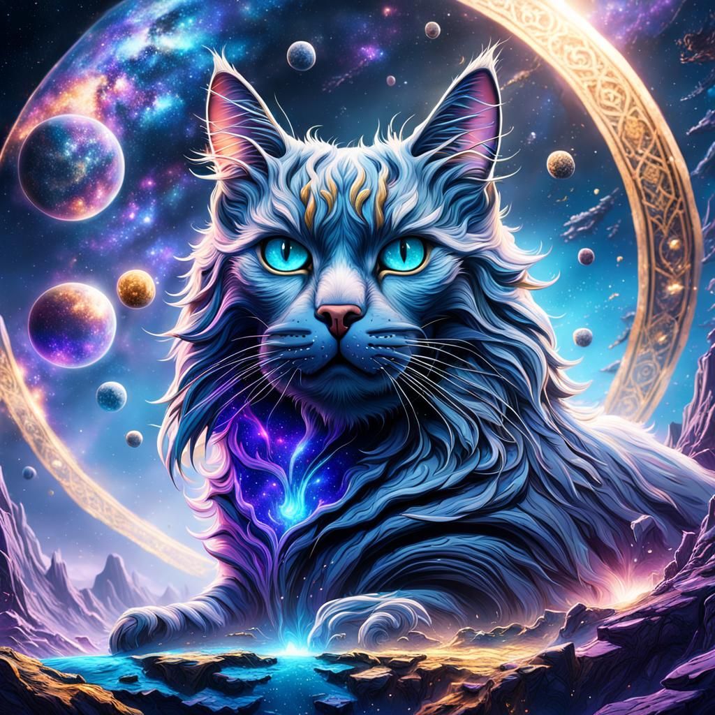 Whimsical Feline Cosmic Scene
