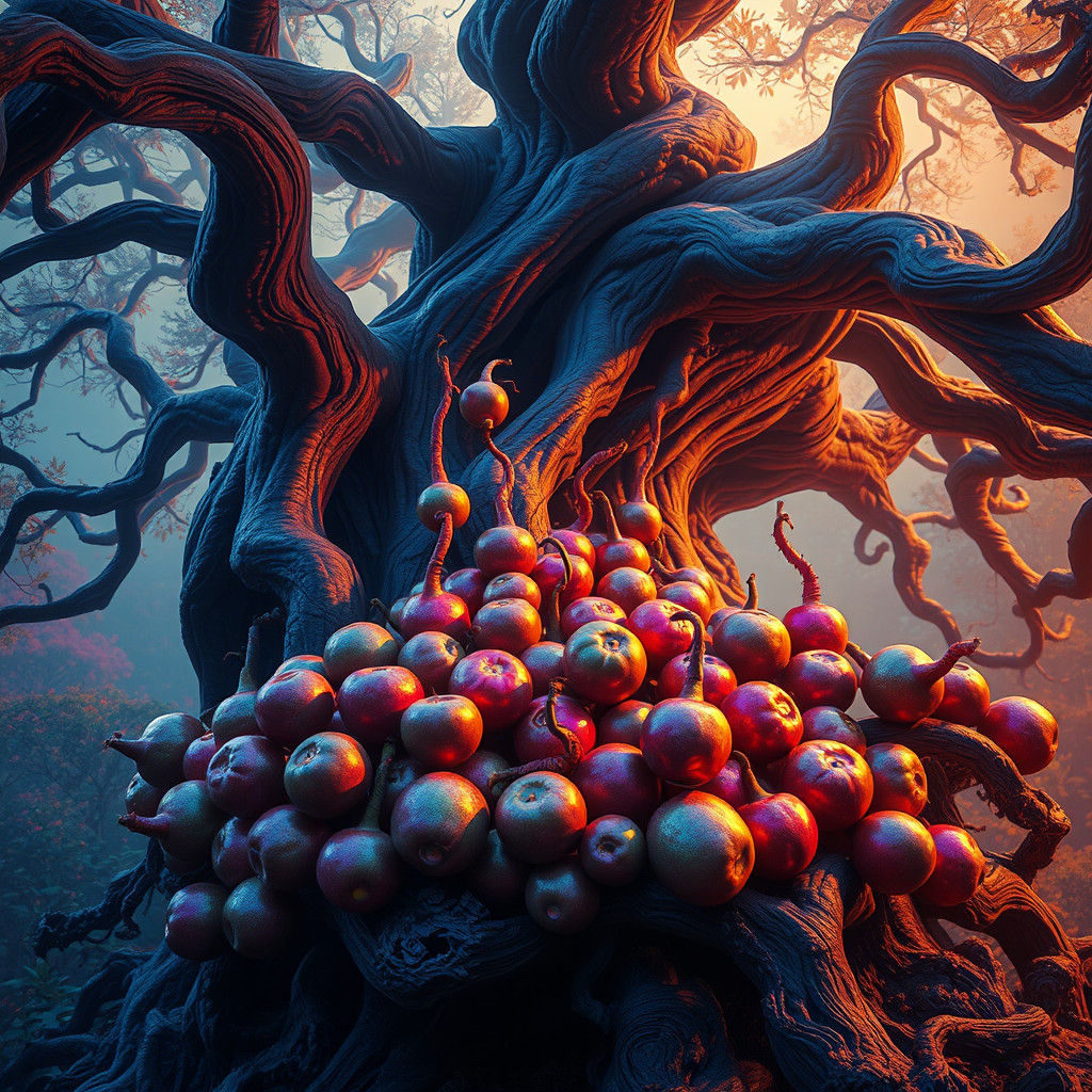 Enchanted Fruit Tree in a Surreal Landscape