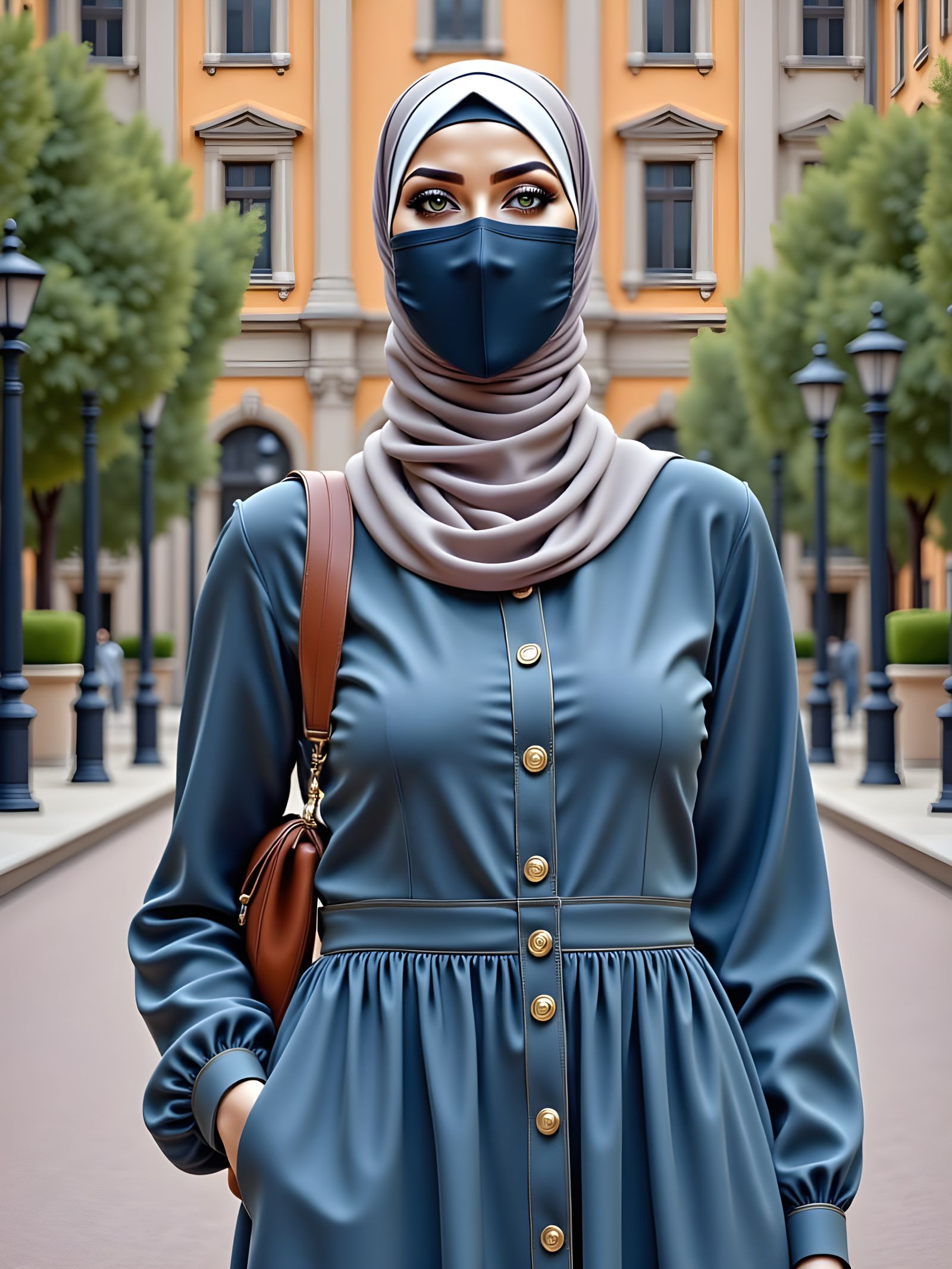 Young Muslim Woman Explores University Campus in Modest Styl...