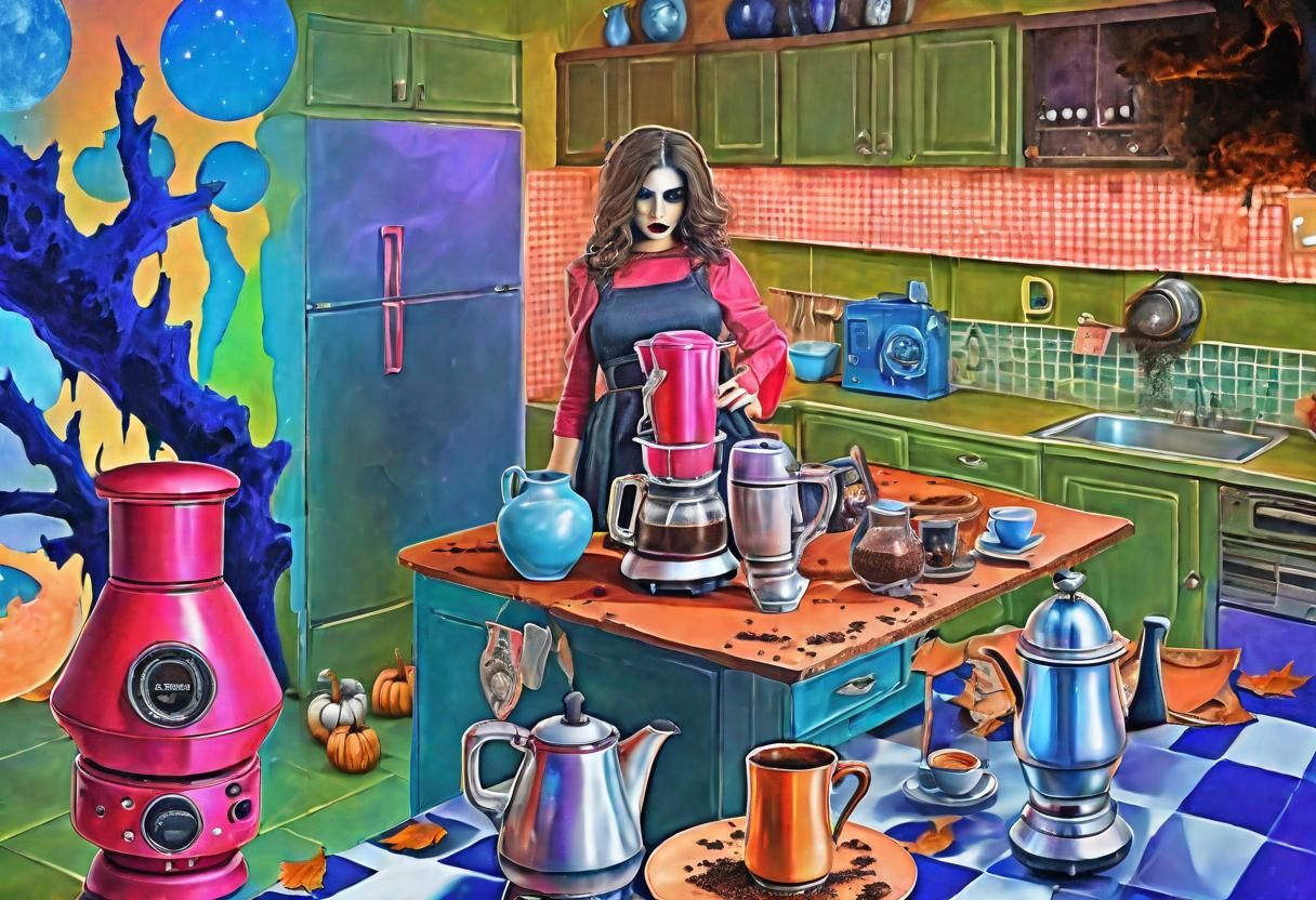 Creepy Halloween Coffee Maker in Hyperrealistic Matte Painti...