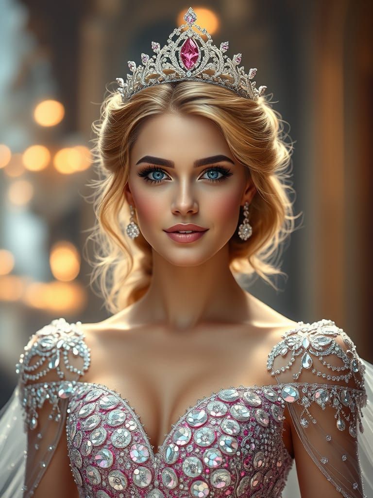 Elegant Princess Aurora in Sparkling Tiara and Gown