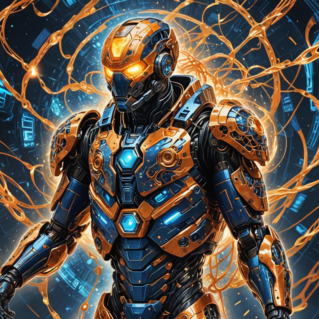 Surreal Science Fiction Illustration in Neon Blues and Orang...