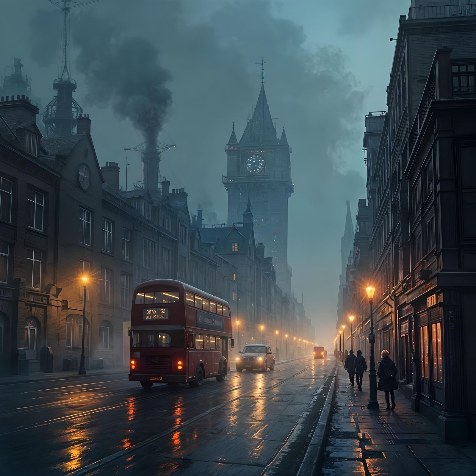 Gothic London Nightscape in Watercolor