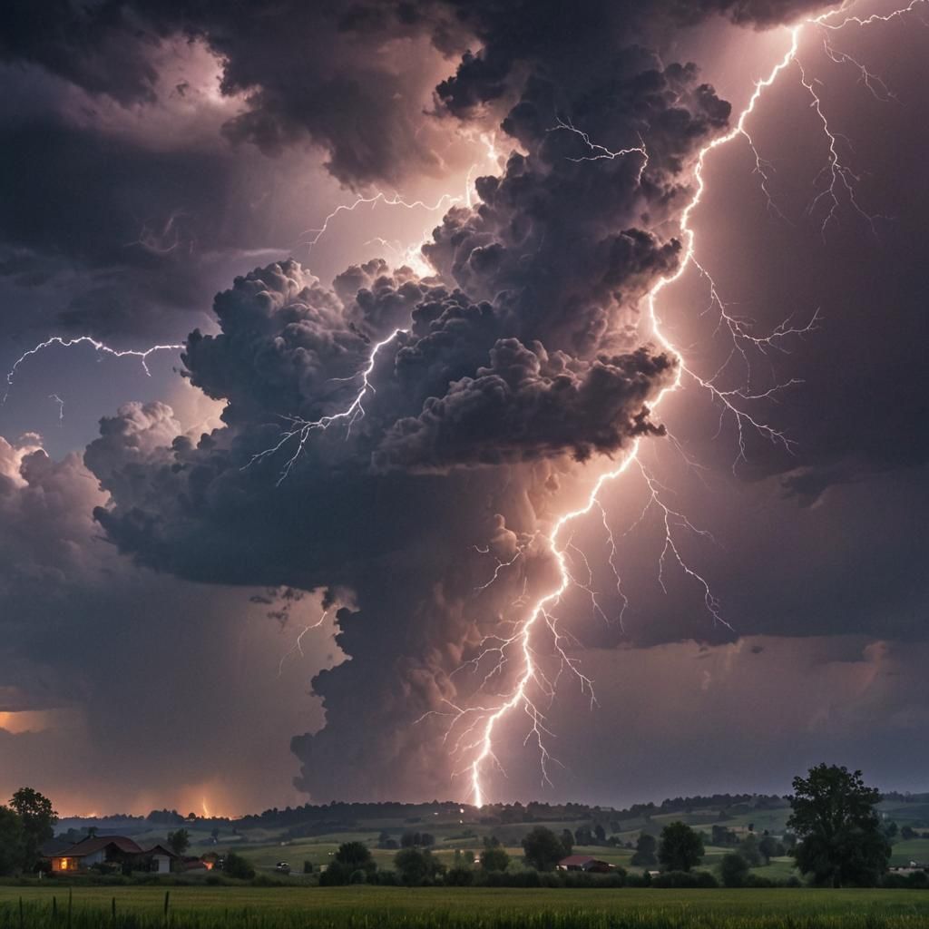 Vibrant Lightning Illuminates Rural Landscape in Stunning Sp...