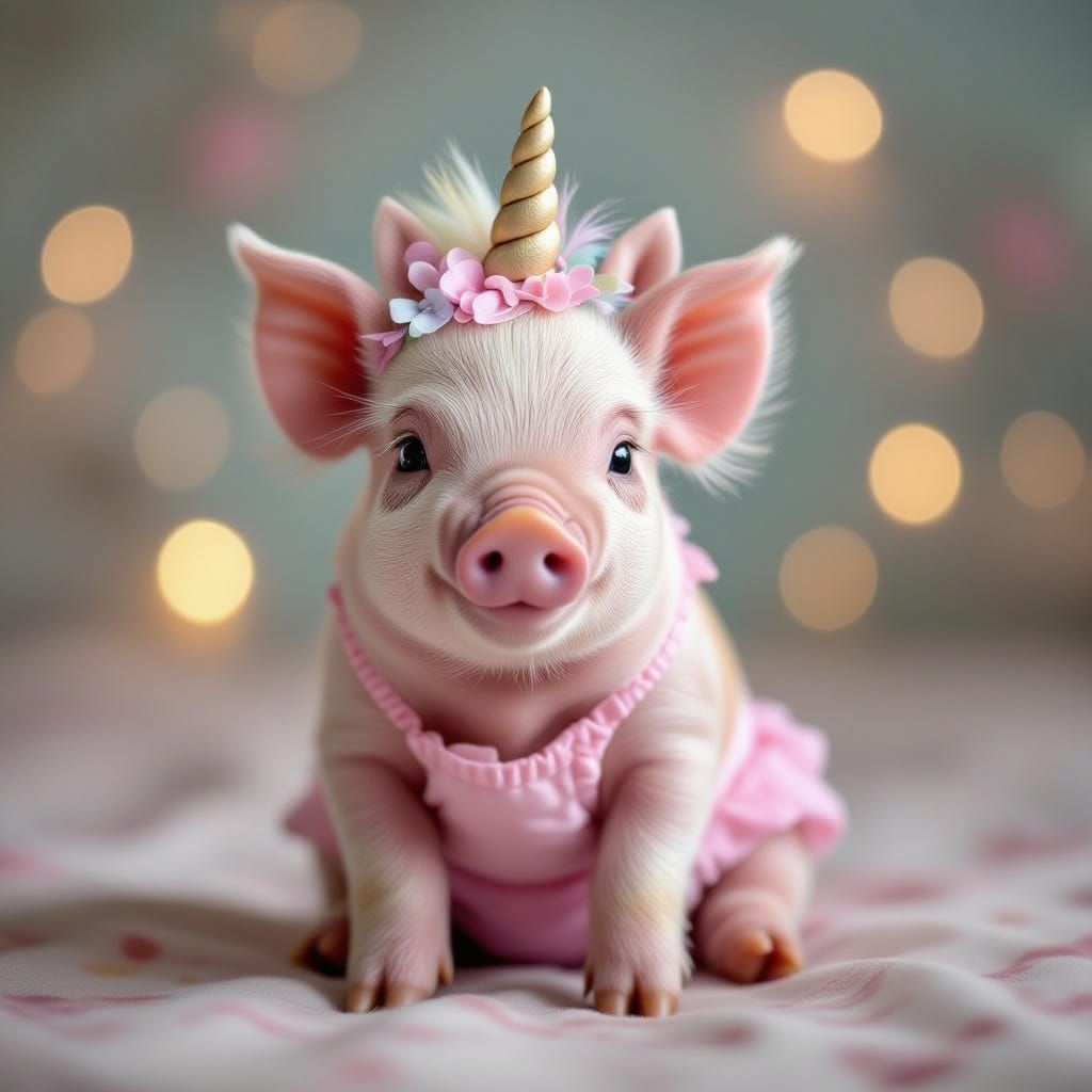 Cute Piglet Unicorn in Diaper with Macro Detail