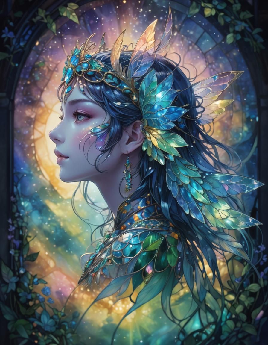 Whimsical Anime Artwork with Iridescent Wings and Delicate C...