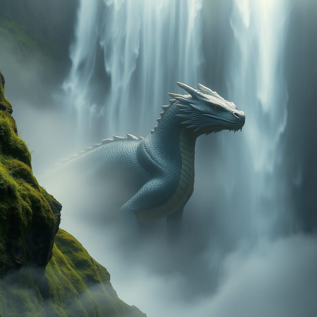 Dreamlike Waterfall Hides a Majestic Dragon in Emerald Shado...