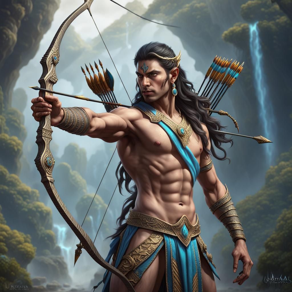 Surreal Fantasy God with Mighty Bow, in Detailed Matte Paint...