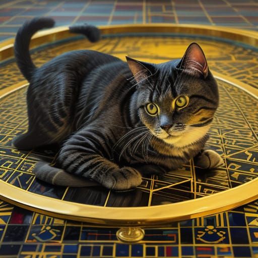 Post-Soviet Cat Discovering Mondrian-Style Treasure