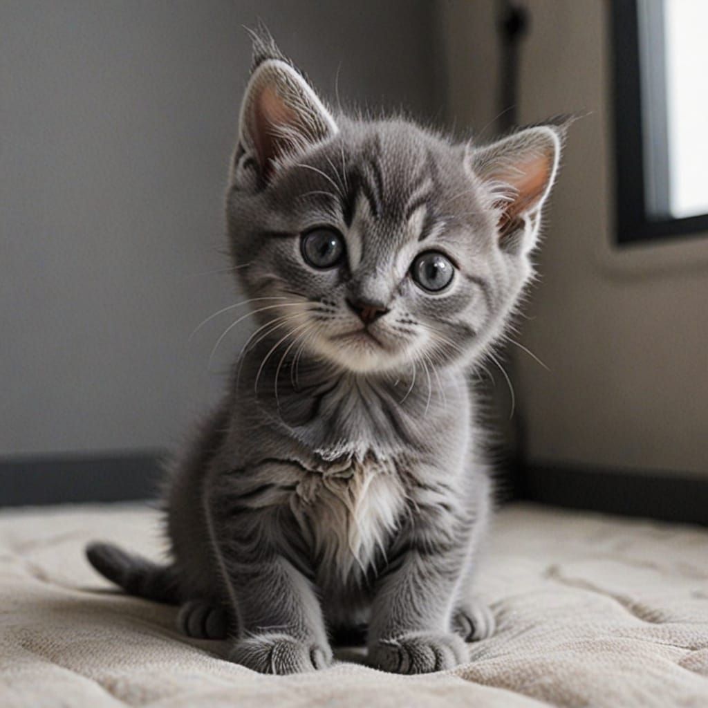 Cute Grey Kitten Captured in Whimsical Art