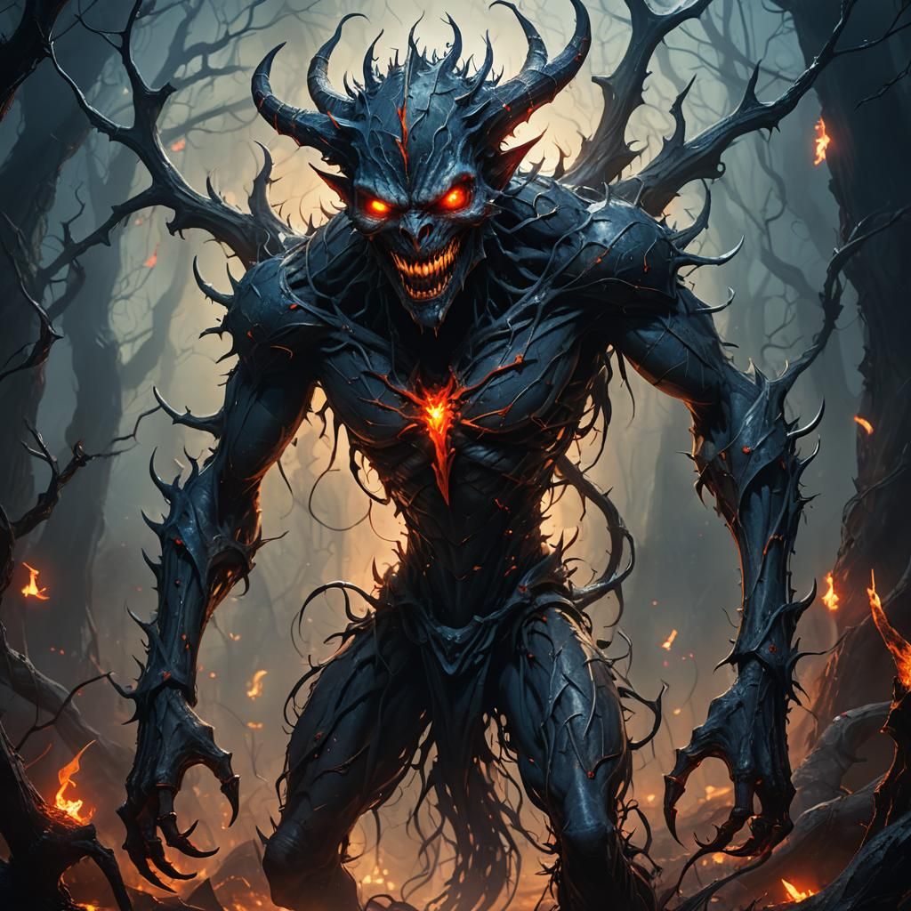 Surreal Portrait of a Mischievous Creature in Dark Fantasy S...