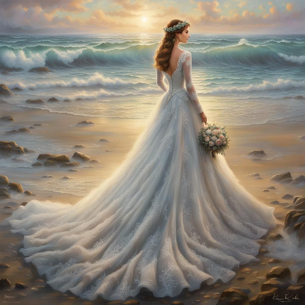 Gorgeous Bride in Ethereal Fantasy Seaside Attire