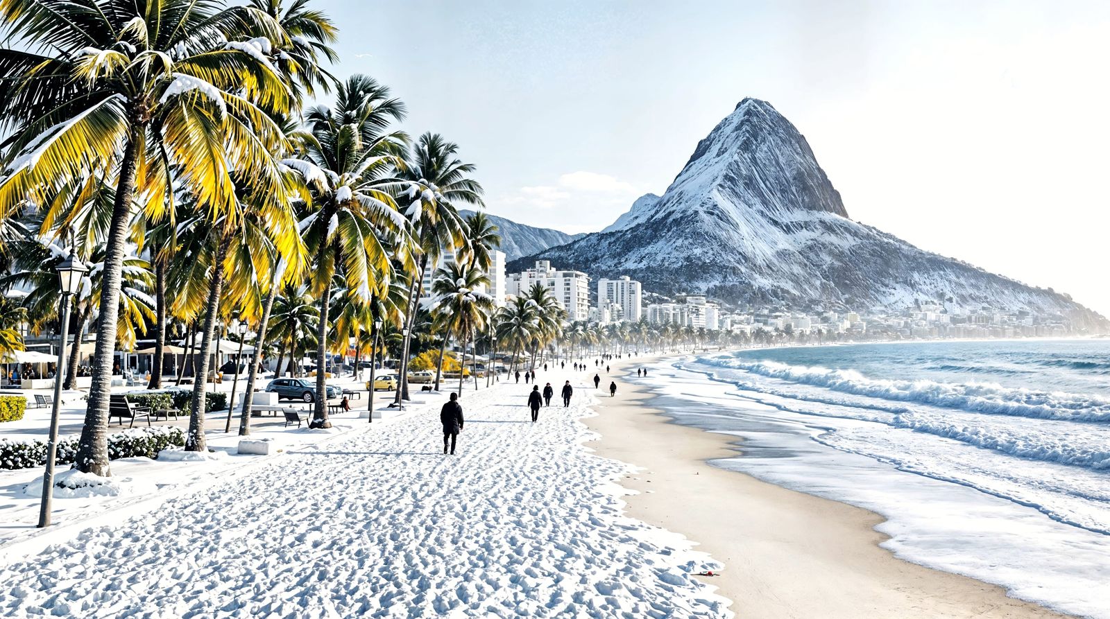 Copacabana Beach Transformed by Winter Snow