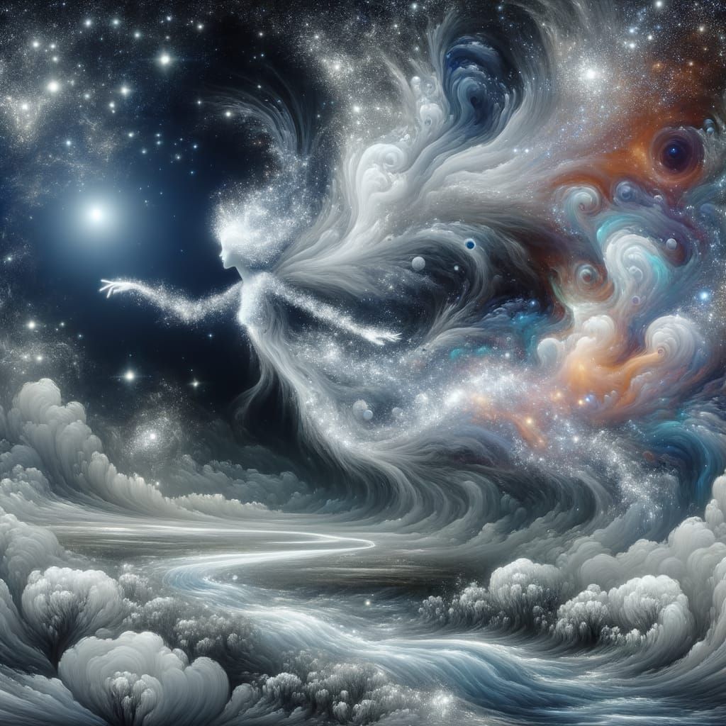 Celestial Being Crowned in Moonlight Above Dreamscape