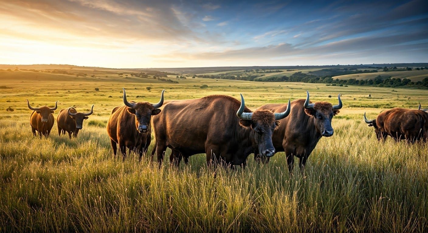 Ancient Aurochs Herd Roams Prehistoric Plains