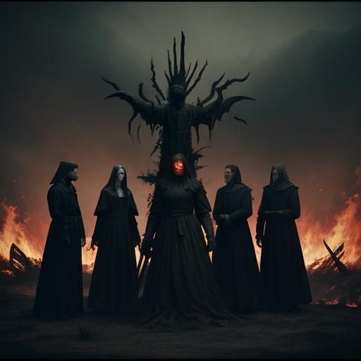 Demons Gather Around a Witch Burning in Cinematic Film