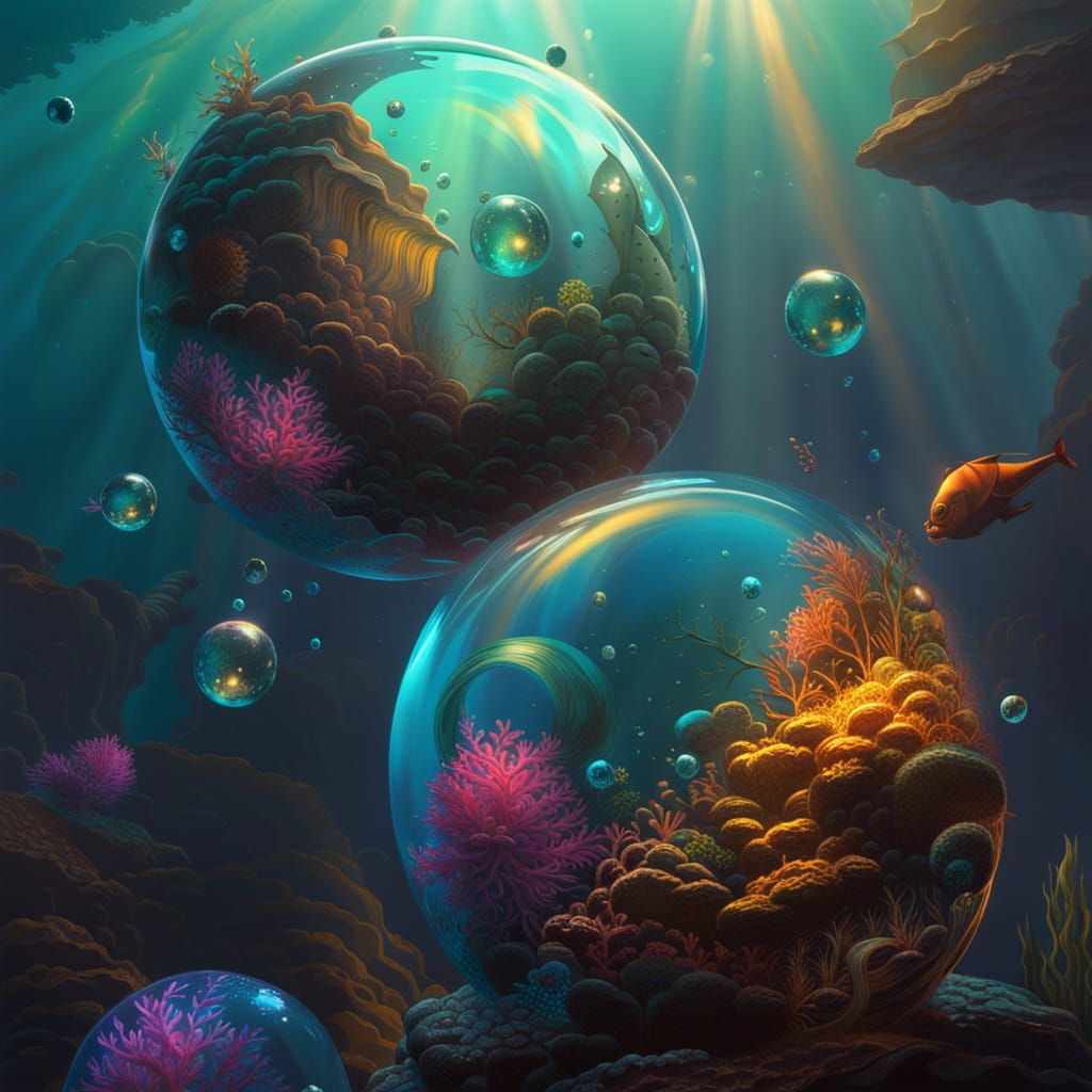 Underwater Glass Spheres: Dystopian Clockpunk Art