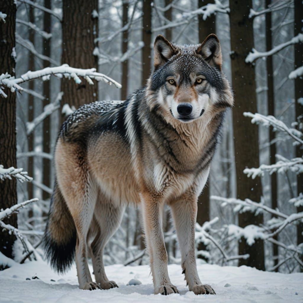 Majestic Gray Wolf in Snowy Forest