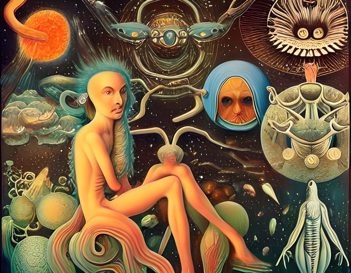 Surreal Cosmic Encounter with the Divine in Vibrant Fairytal...