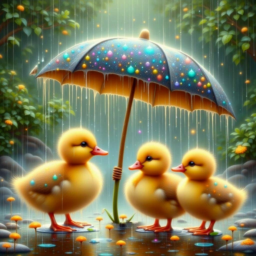 Rain Shower Sprouts Flowers with Dancing Ducklings