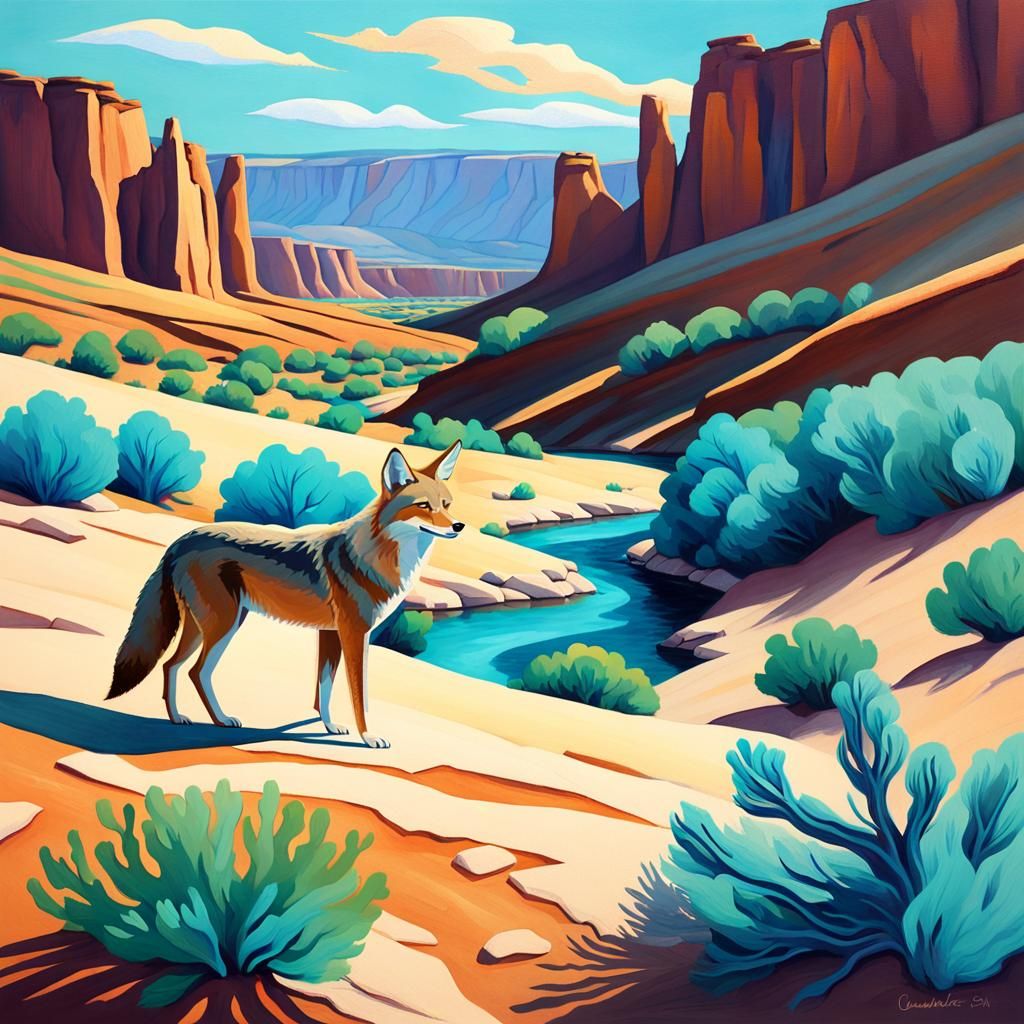 Southwestern Coyote in Georgia O'Keeffe Style