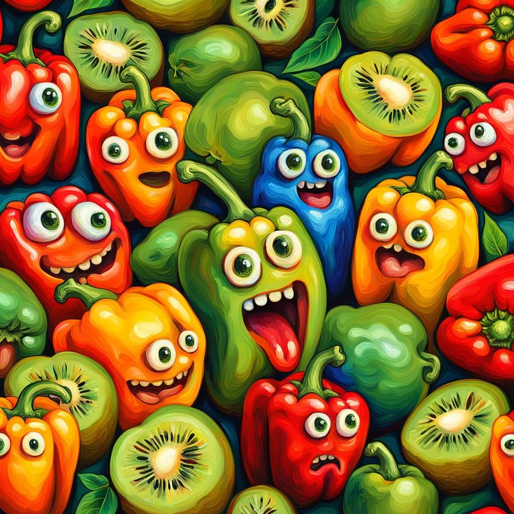 Whimsical Peppers Engage in Playful Conversation with a Kiwi...