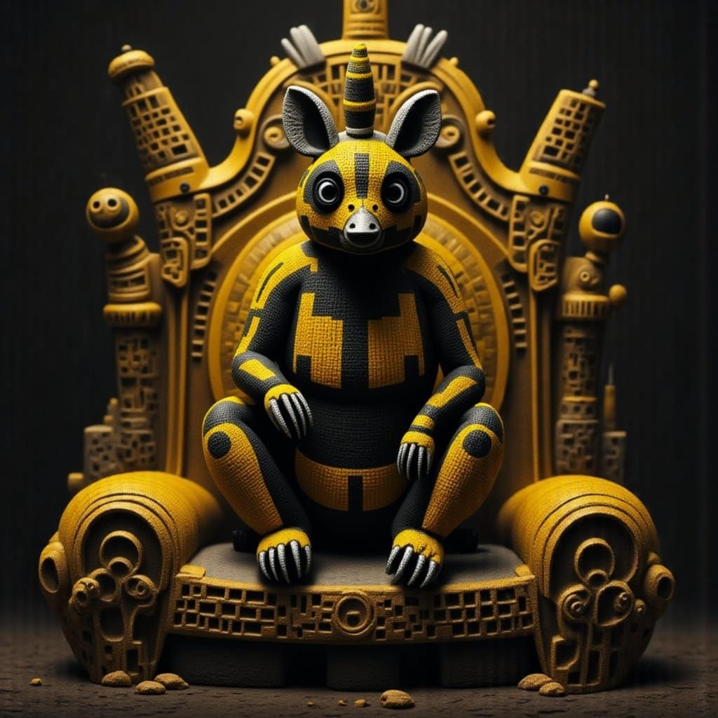 <lora:DUBUFFET DOLLZ:1.0> <lora:BUMBLEBEE PIXELS:1.0> Queen Bee on a honeycomb throne