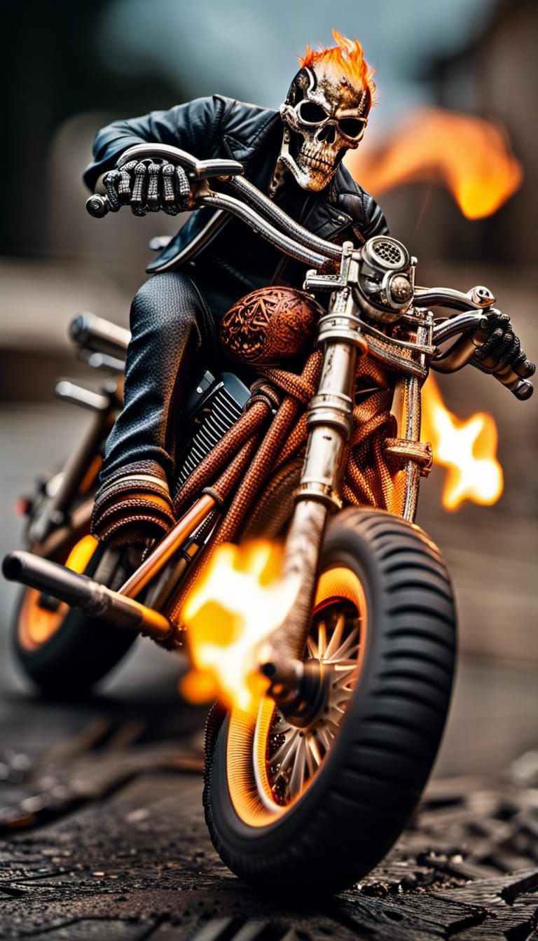 Spectral Motorcycle Rider in Fiery Haze