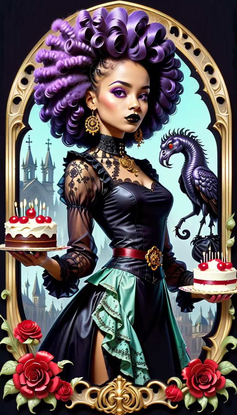 Gothic Afro Latina Baroque Pin-Up in Pastel Colors