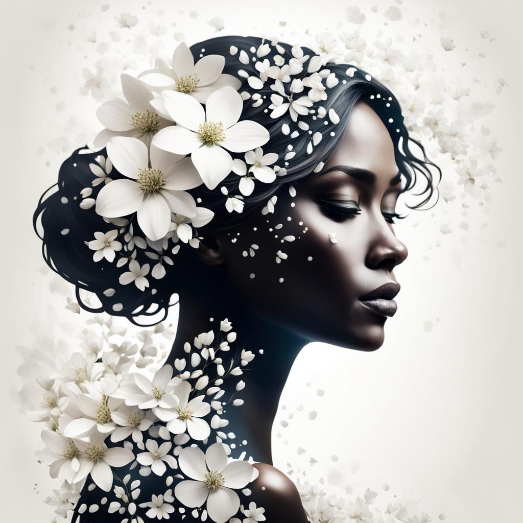 Elegant Woman Silhouette in Vibrant Floral Bloom