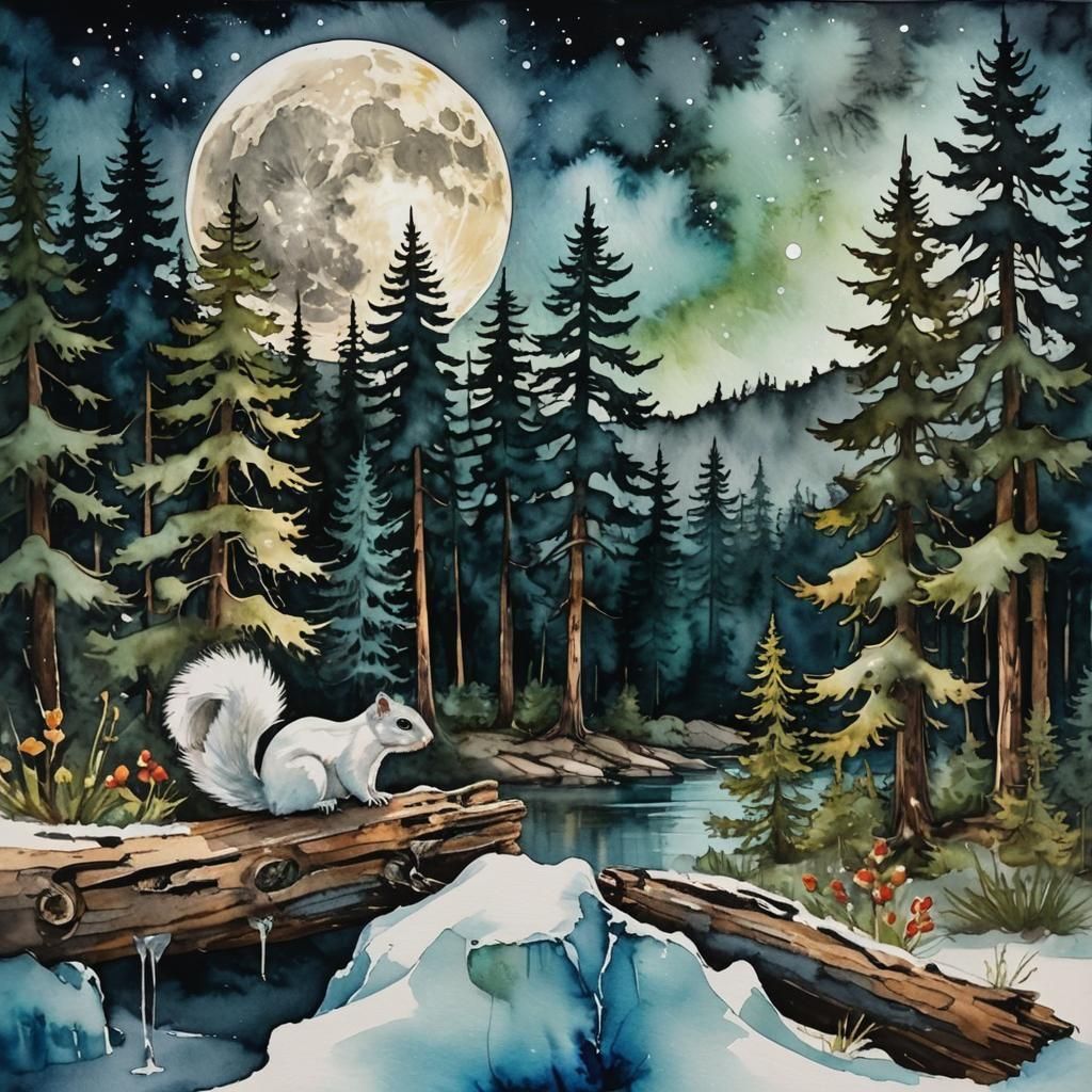 Luminous Moonlit River in the Forest