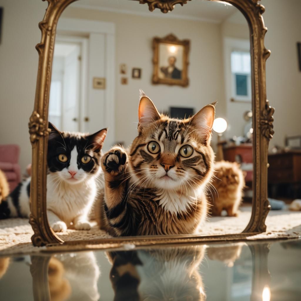 Whimsical Feline Selfie in a Cinematic Still