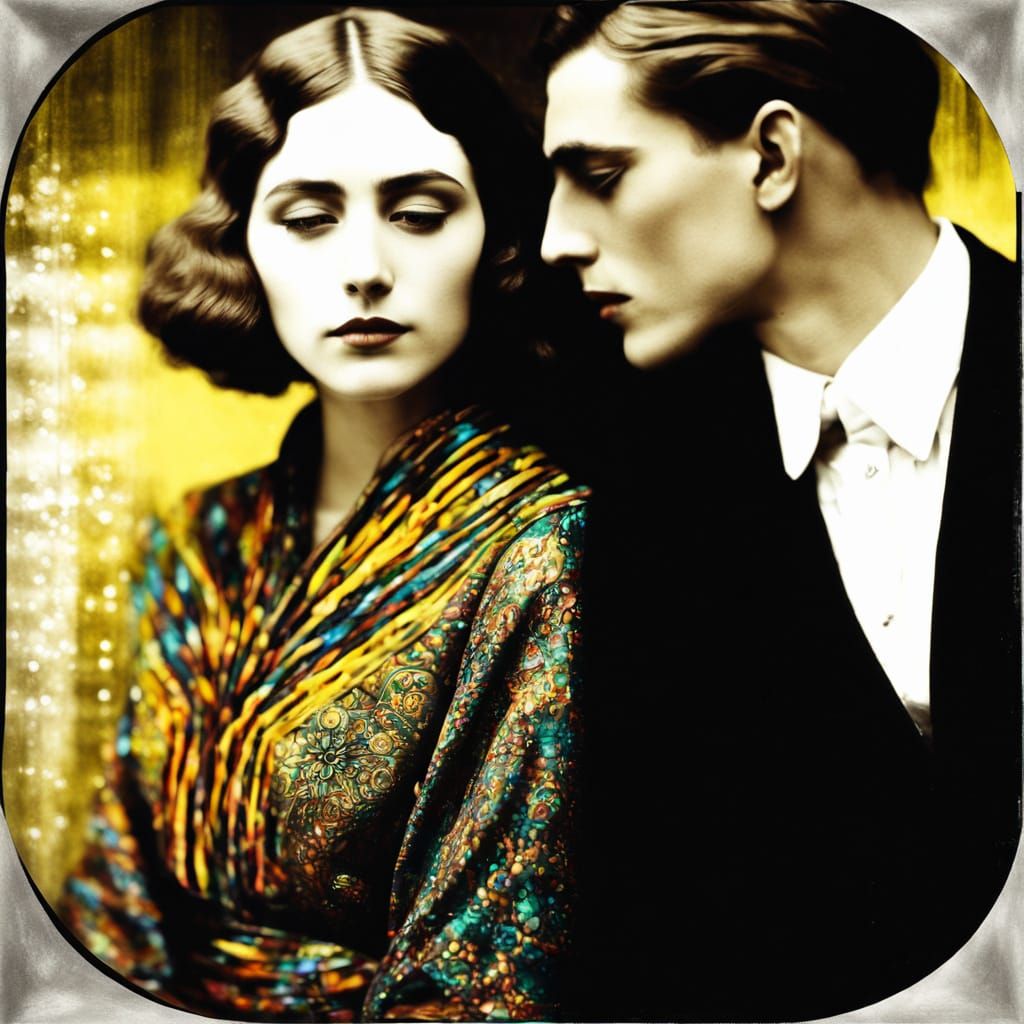 Dramatic Bohemian Couple in Iridescent Neon Harmony