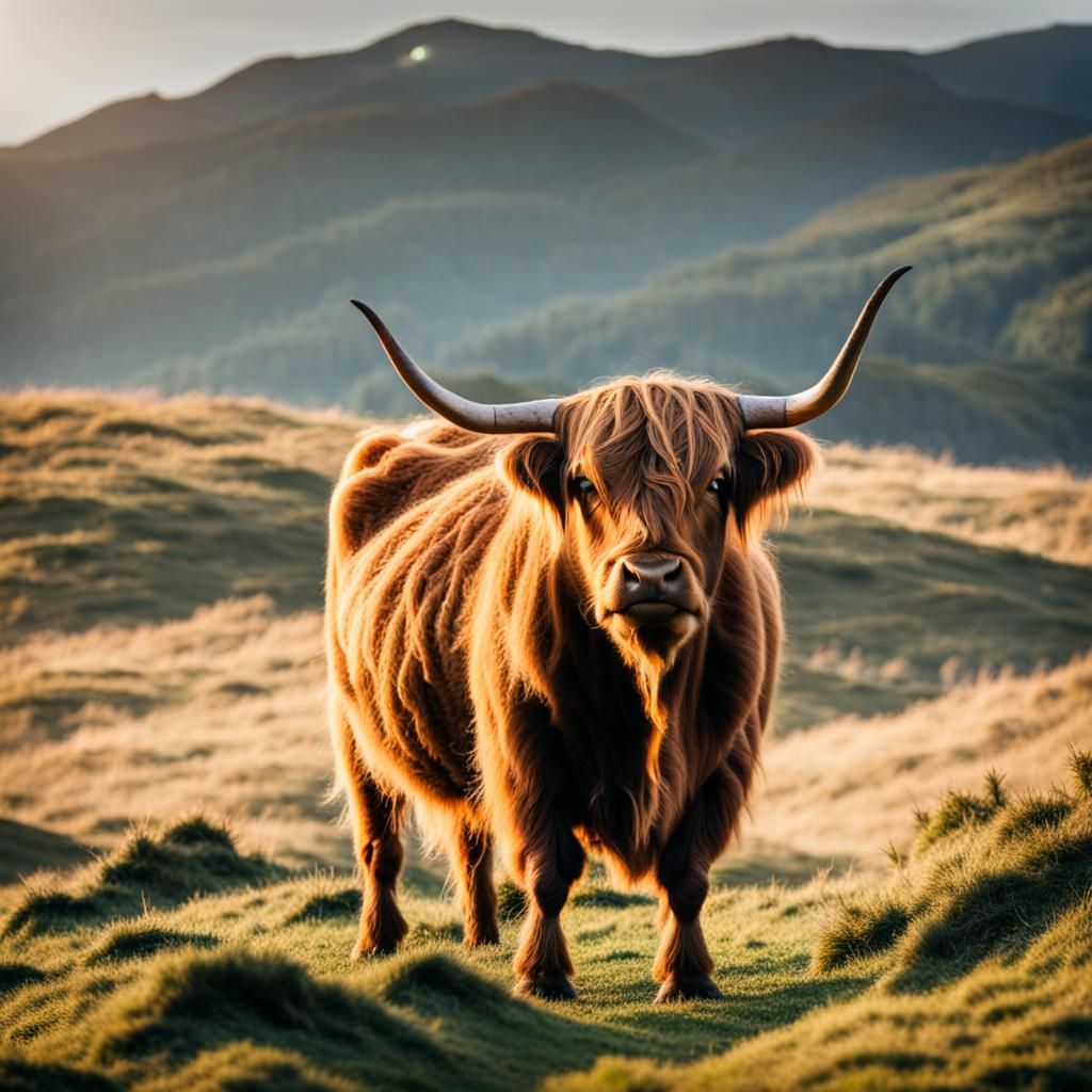 Majestic Highland Cow in Serene Highland Landscape