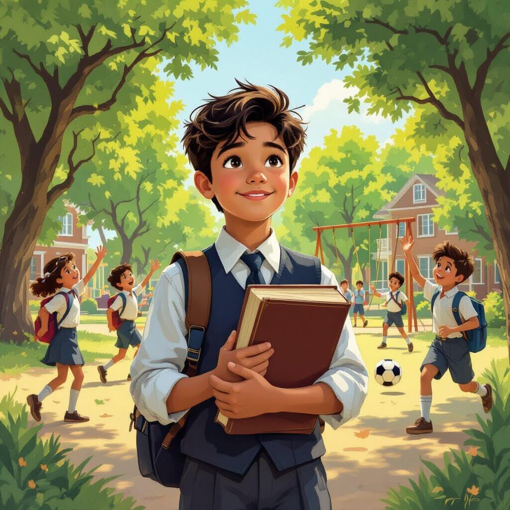 Diligent Boy Declines Football Game, in Rockwell Style