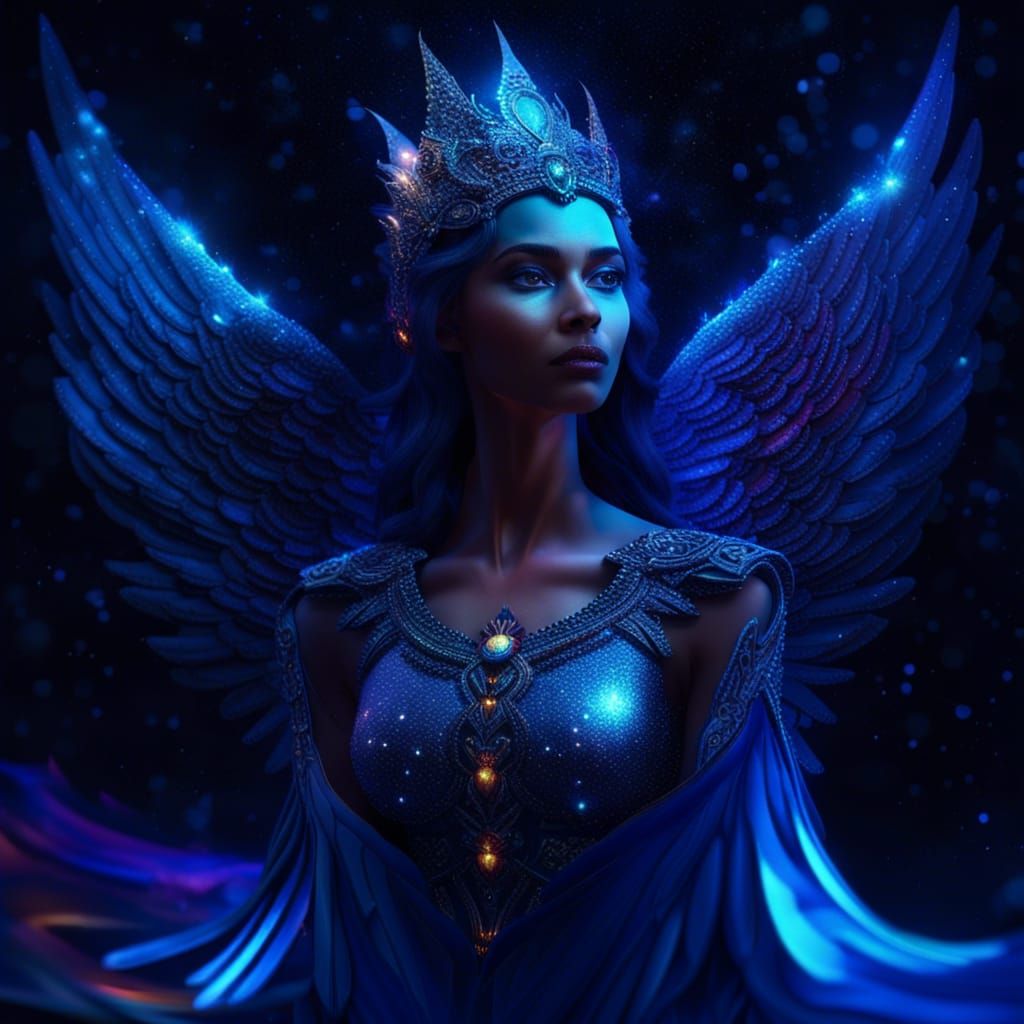 Ethereal Night Goddess with Vibrant Galaxy Wings