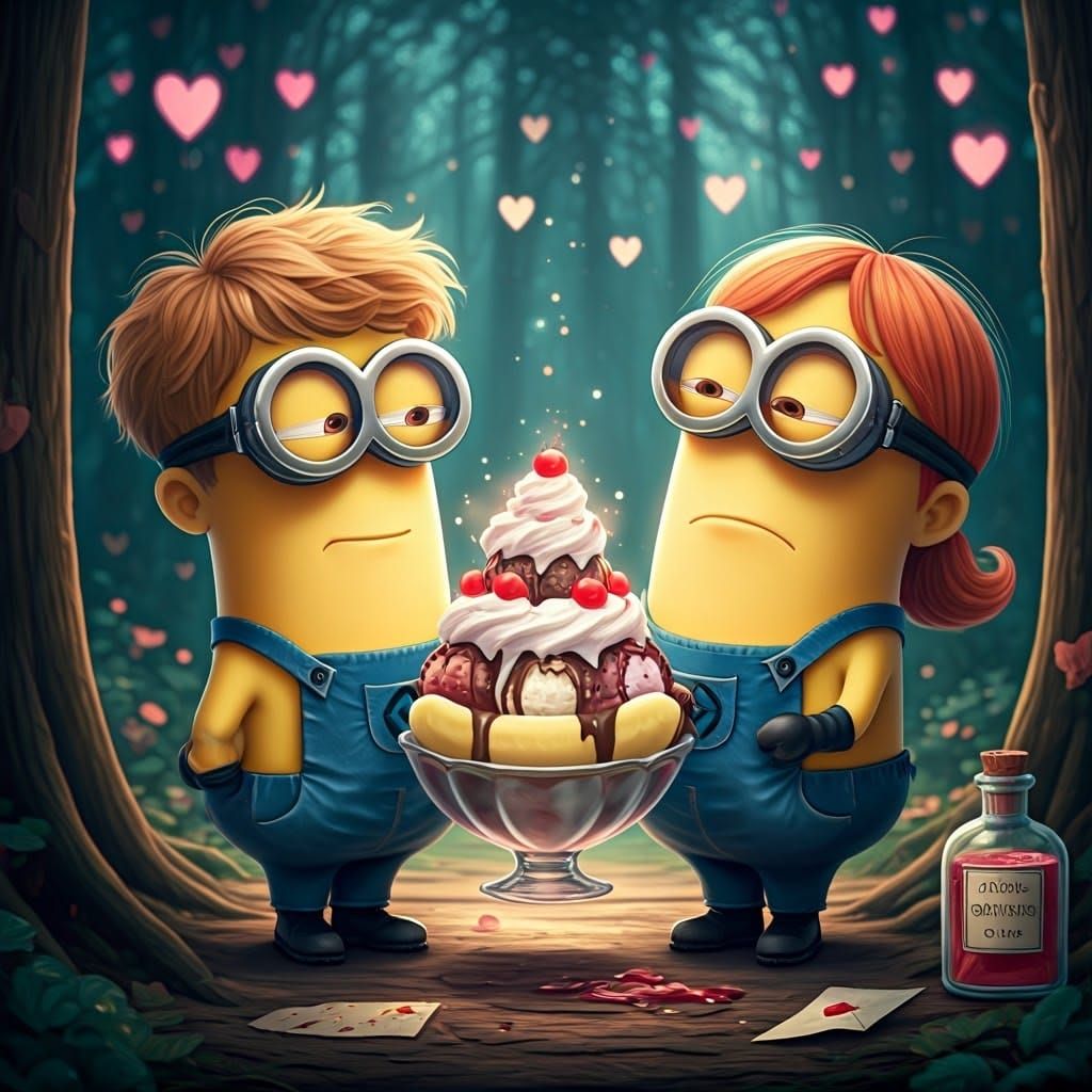 Cheerful Minions Indulge in Banana Split Delight
