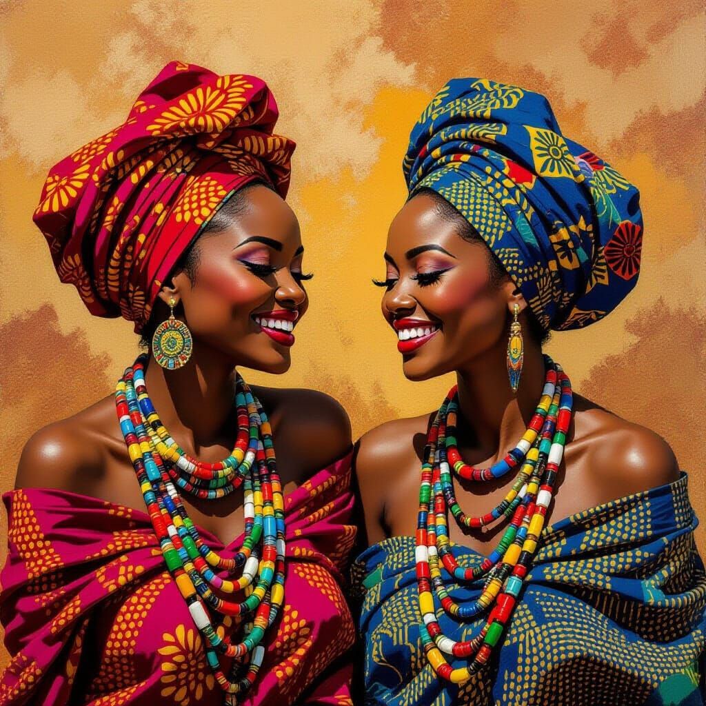 African Women Gossiping with Colorful Beads