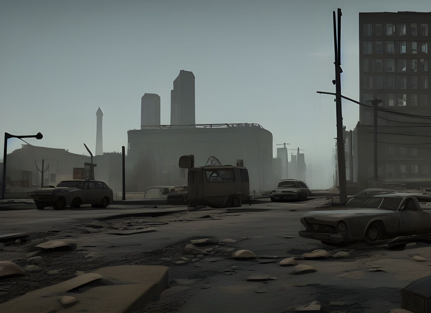 Abandoned Washington in a Futuristic Nuclear Wasteland