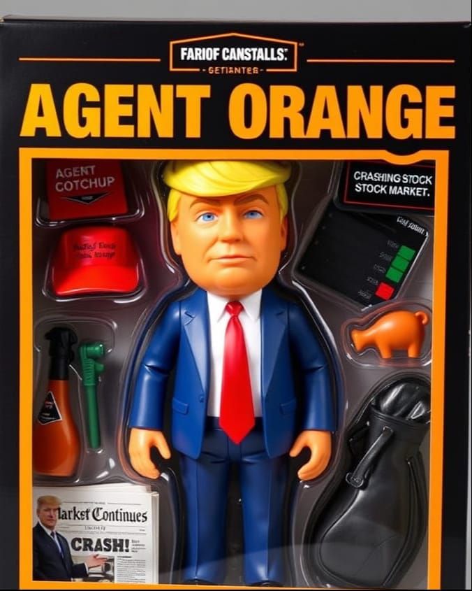 Surreal Cartoon Figure in Orange Skin, Wearing MAGA Hat and ...
