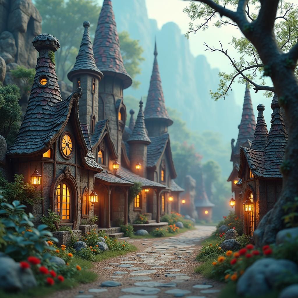 Gnome Village in Whimsical Fantasy Setting