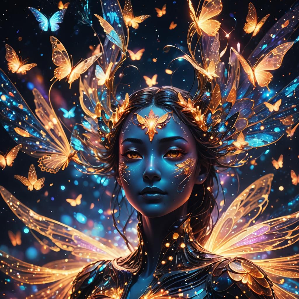 Cosmic Avatar Radiates Ethereal Glow in Starry Night Sky