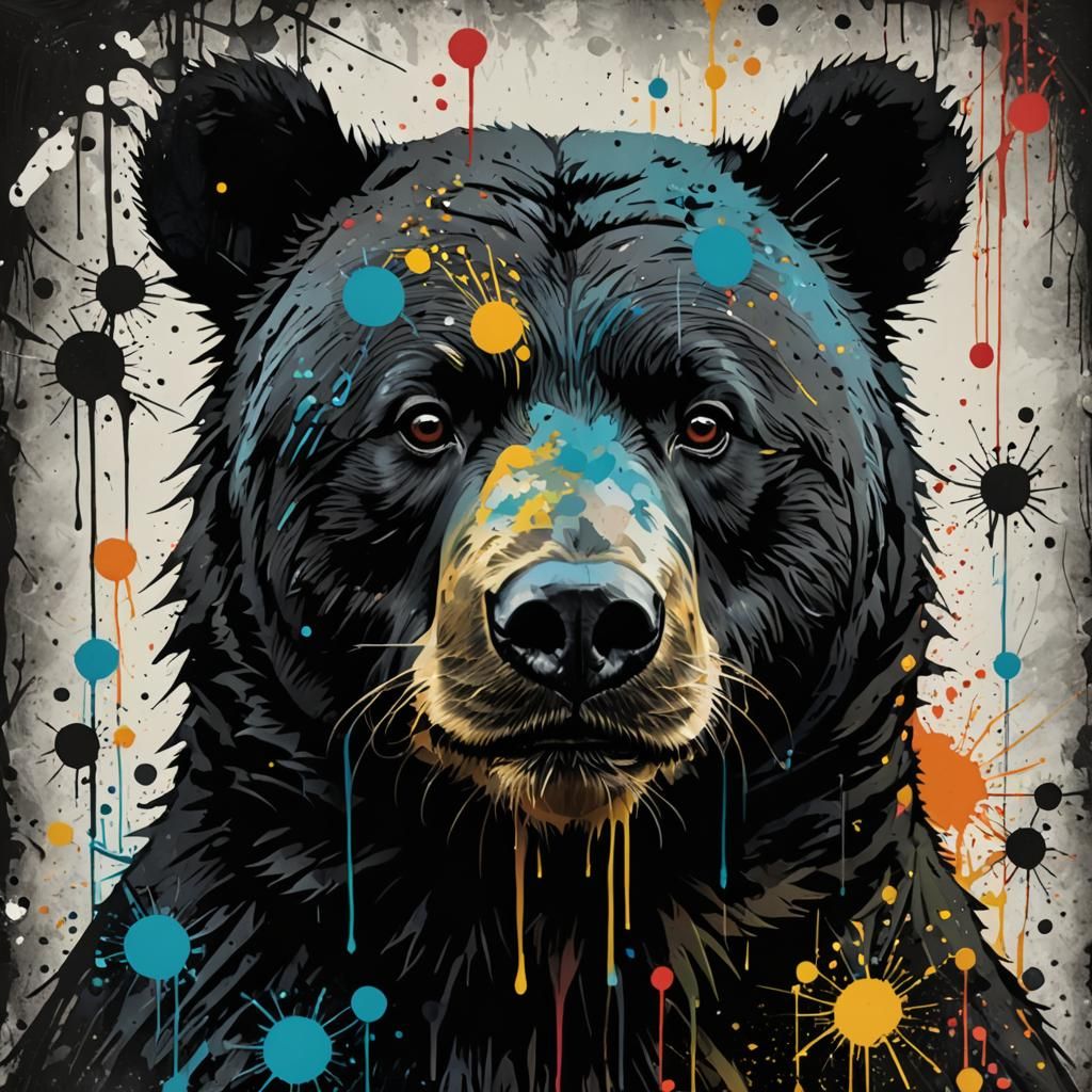 Glowing Cyborg Bear in Neon-Lit Hyperspace